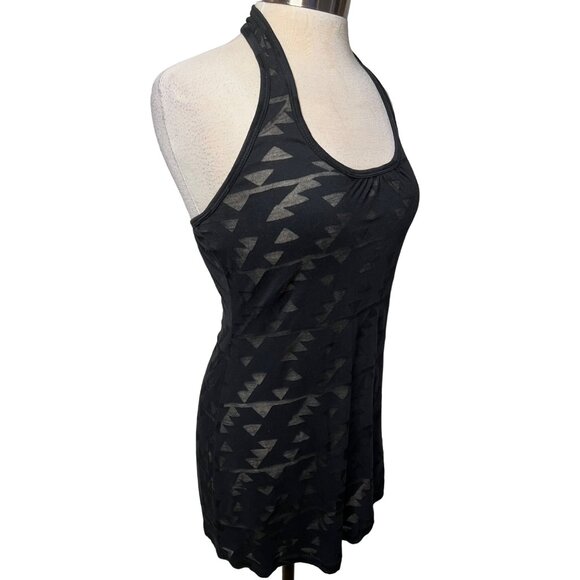 Miken Swim Black Sheer Geometric Cover-Up Dress Mini Medium Sleeveless Racer - Picture 6 of 14